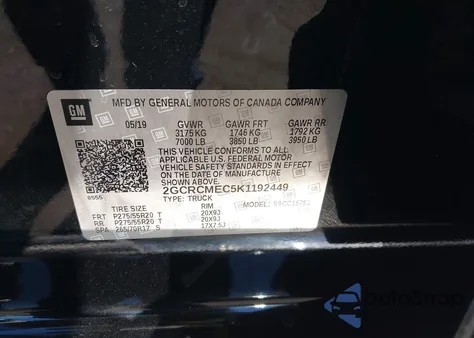 2019 Chevrolet Silverado 1500 Ld Silverado Custom from USA, damaged, VIN 2GCRCMEC5K1192449